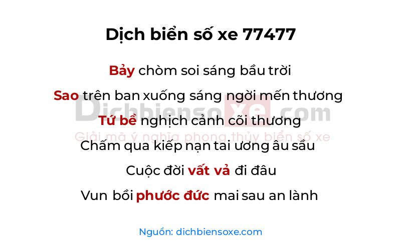 Dịch thơ biển số 77477