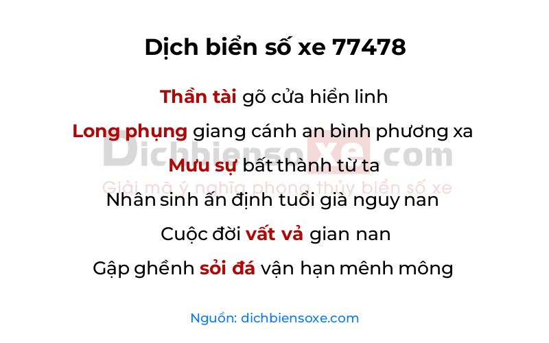 Dịch thơ biển số 77478