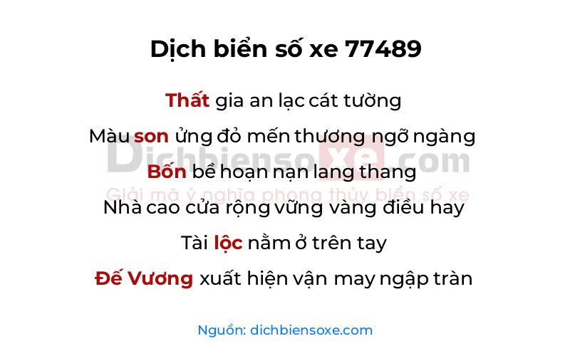 Dịch thơ biển số 77489