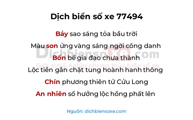 Dịch thơ biển số 77494