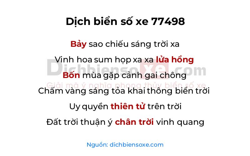 Dịch thơ biển số 77498