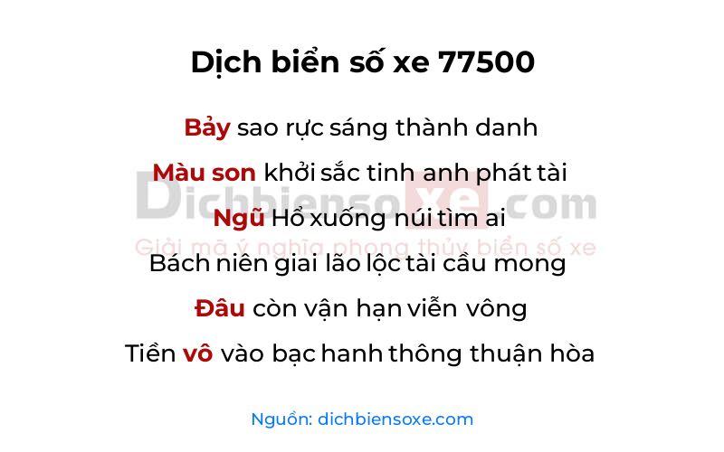 Dịch thơ biển số 77500