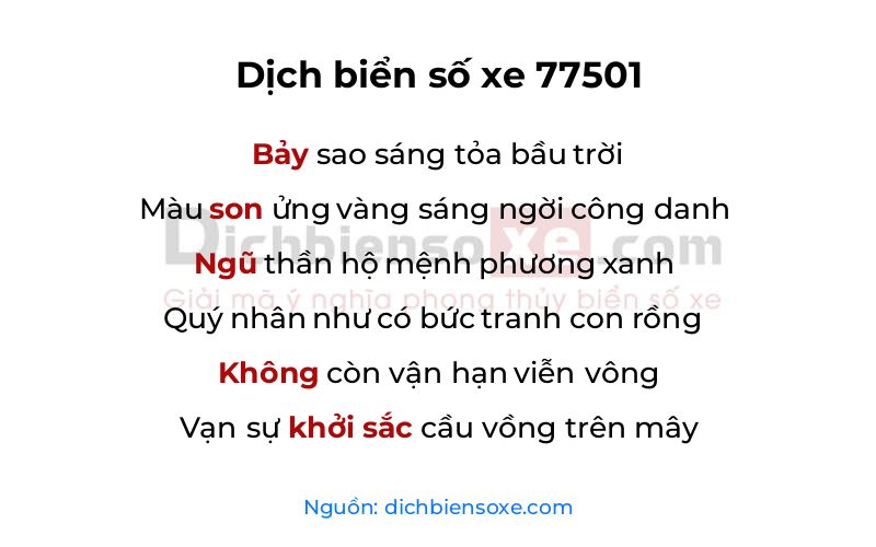 Dịch thơ biển số 77501