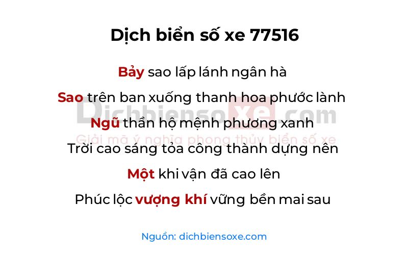 Dịch thơ biển số 77516