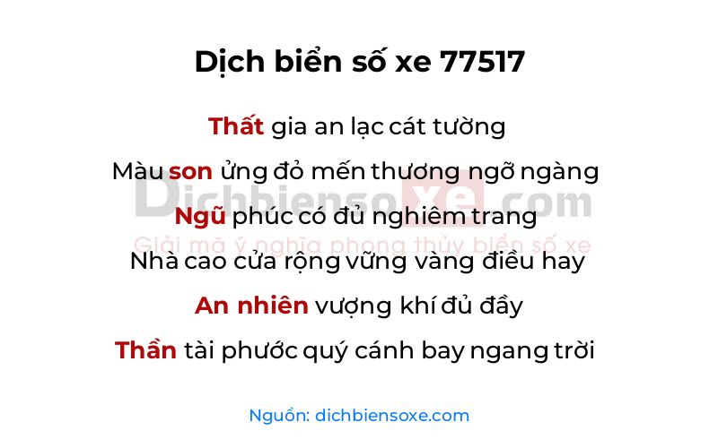 Dịch thơ biển số 77517