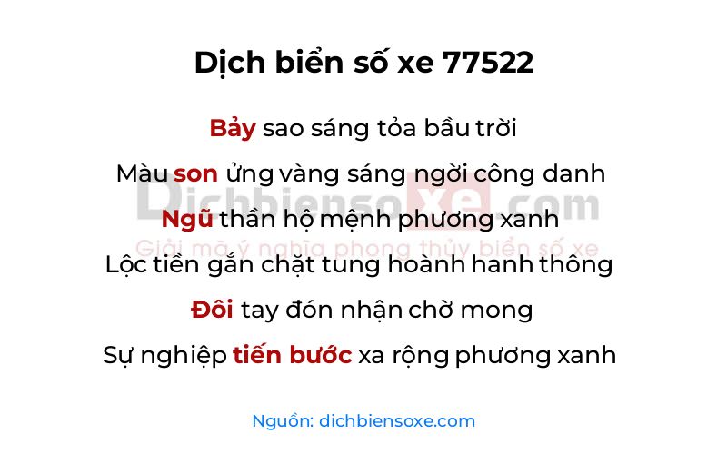 Dịch thơ biển số 77522