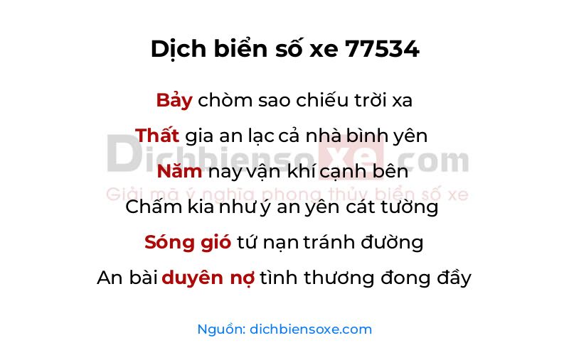 Dịch thơ biển số 77534