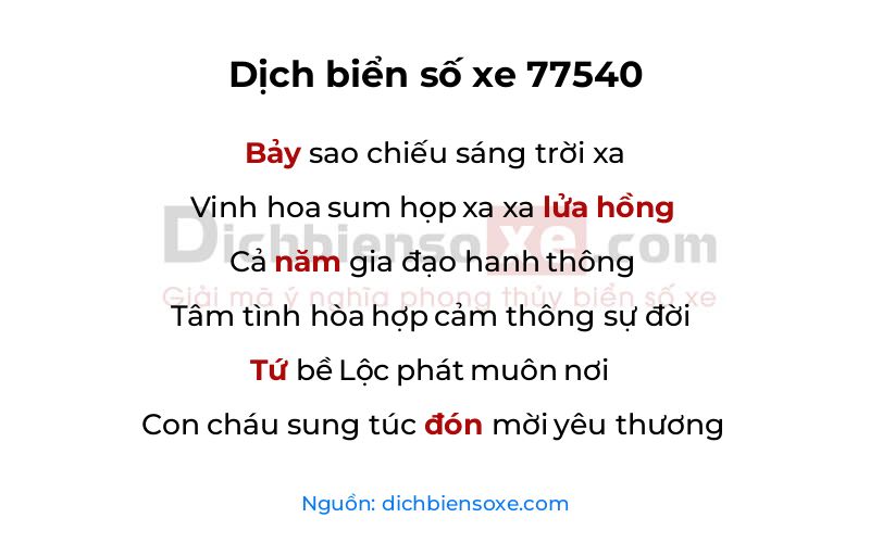 Dịch thơ biển số 77540