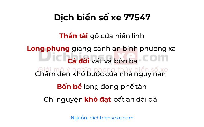 Dịch thơ biển số 77547