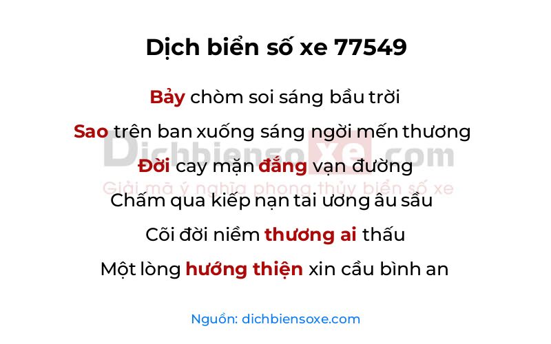 Dịch thơ biển số 77549