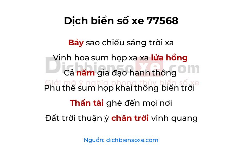 Dịch thơ biển số 77568