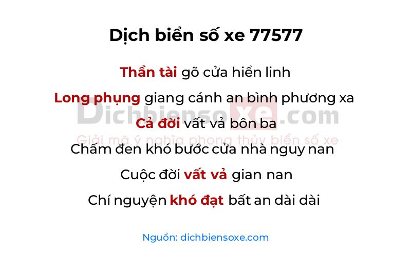 Dịch thơ biển số 77577