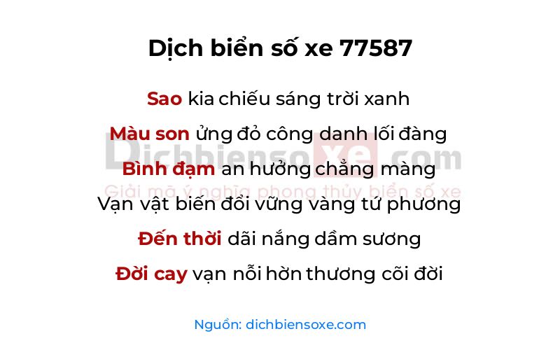 Dịch thơ biển số 77587