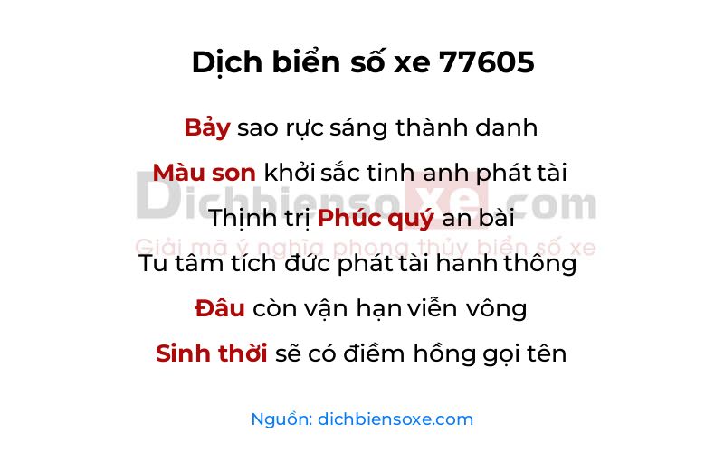 Dịch thơ biển số 77605