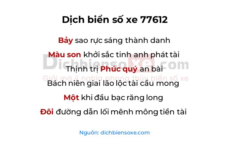 Dịch thơ biển số 77612