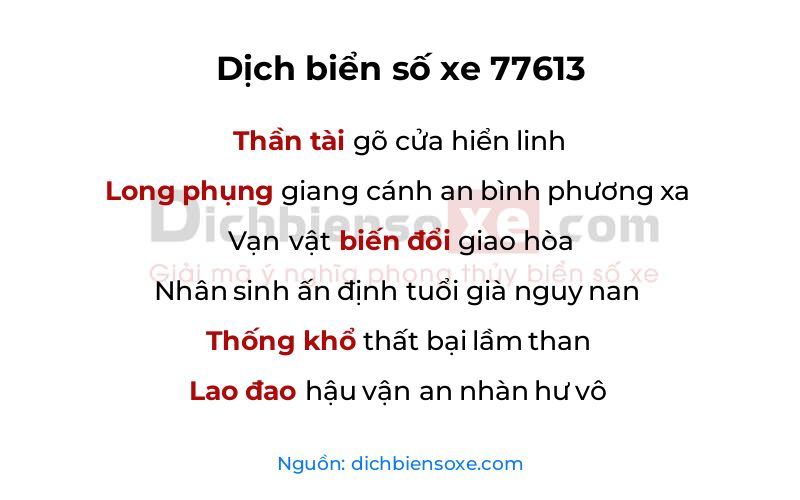 Dịch thơ biển số 77613