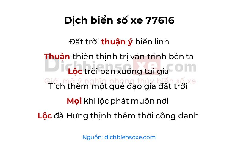 Dịch thơ biển số 77616