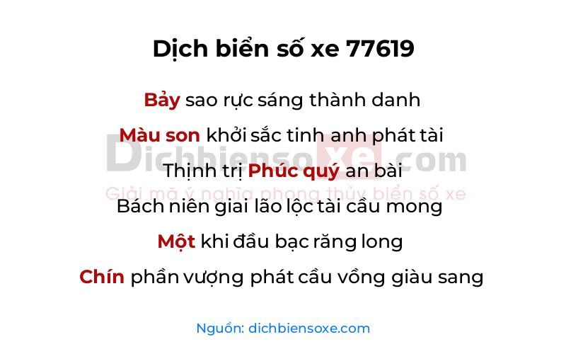 Dịch thơ biển số 77619
