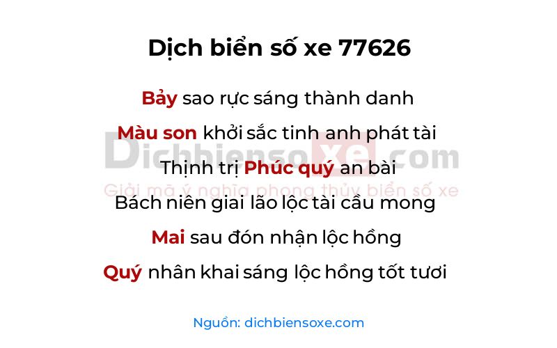 Dịch thơ biển số 77626