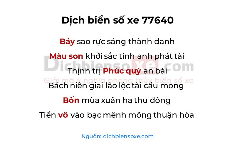 Dịch thơ biển số 77640