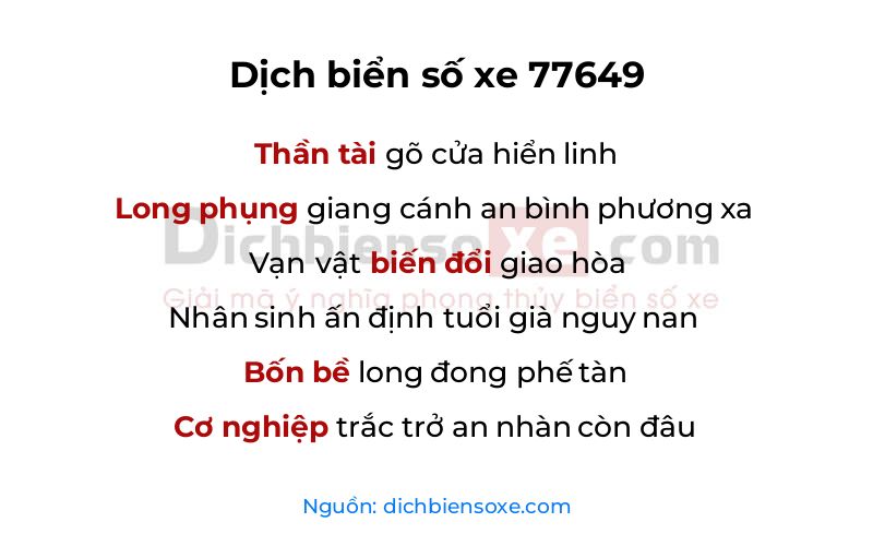 Dịch thơ biển số 77649