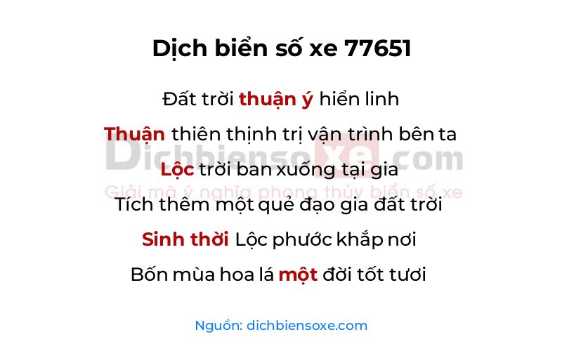 Dịch thơ biển số 77651