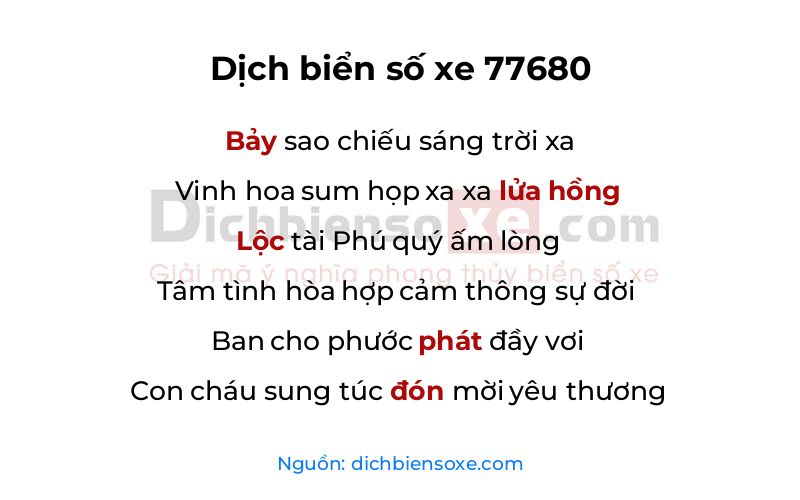 Dịch thơ biển số 77680