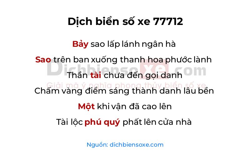 Dịch thơ biển số 77712