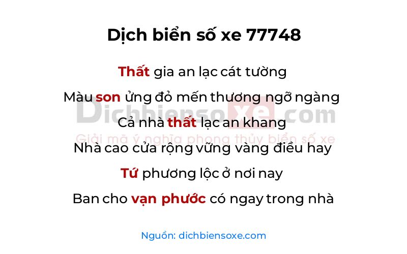 Dịch thơ biển số 77748