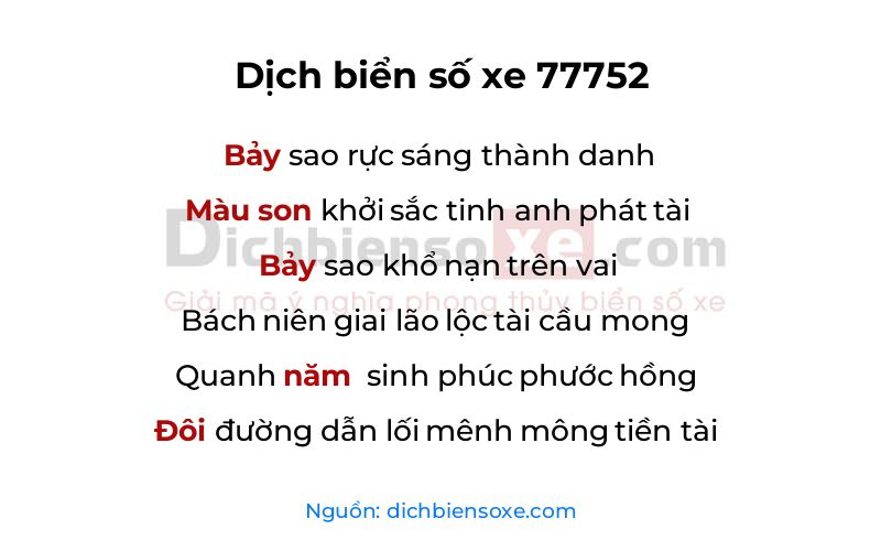 Dịch thơ biển số 77752