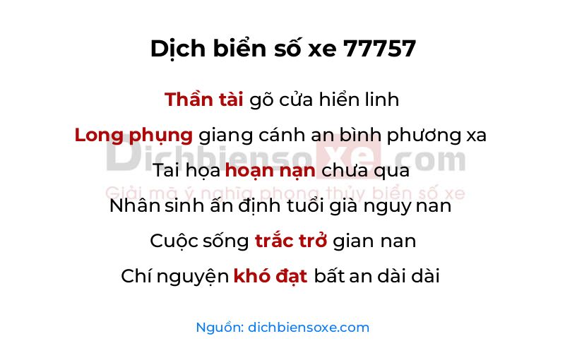 Dịch thơ biển số 77757