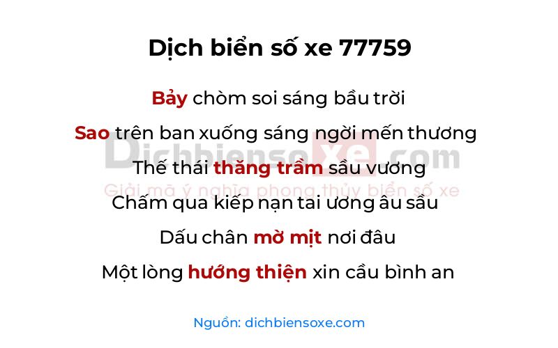 Dịch thơ biển số 77759