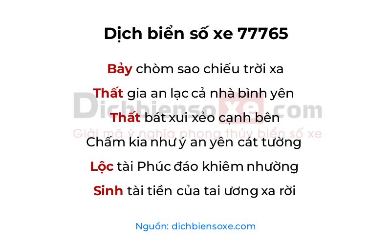 Dịch thơ biển số 77765