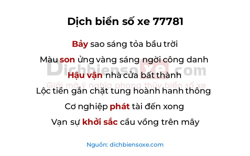 Dịch thơ biển số 77781
