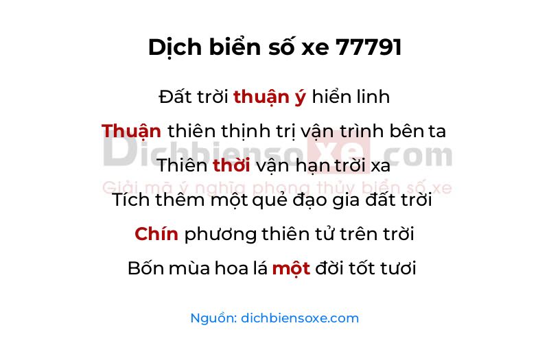 Dịch thơ biển số 77791