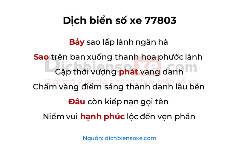 Dịch thơ biển số 77803