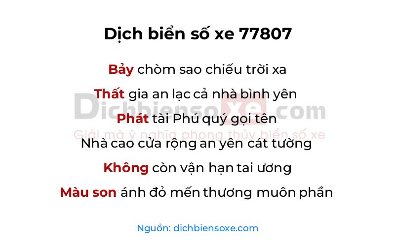Dịch thơ biển số 77807
