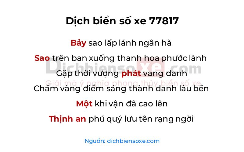 Dịch thơ biển số 77817