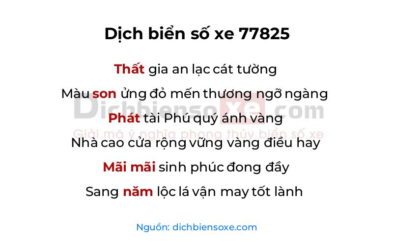 Dịch thơ biển số 77825