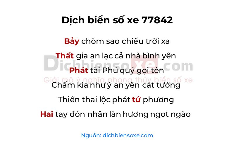 Dịch thơ biển số 77842