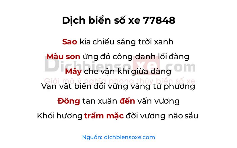 Dịch thơ biển số 77848