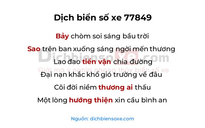 Dịch thơ biển số 77849