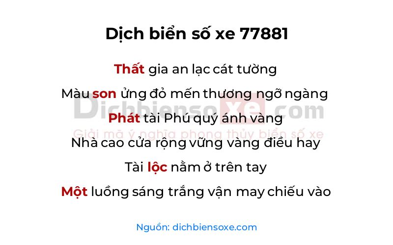 Dịch thơ biển số 77881