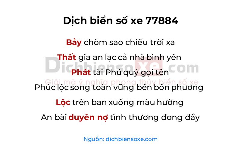 Dịch thơ biển số 77884