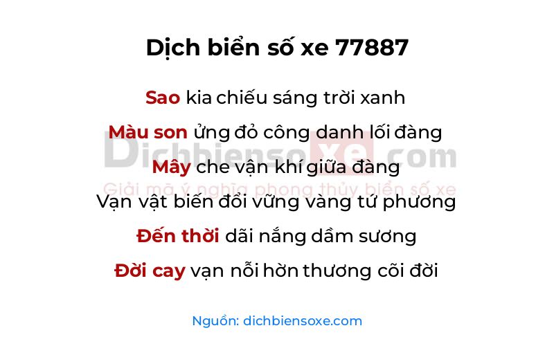 Dịch thơ biển số 77887