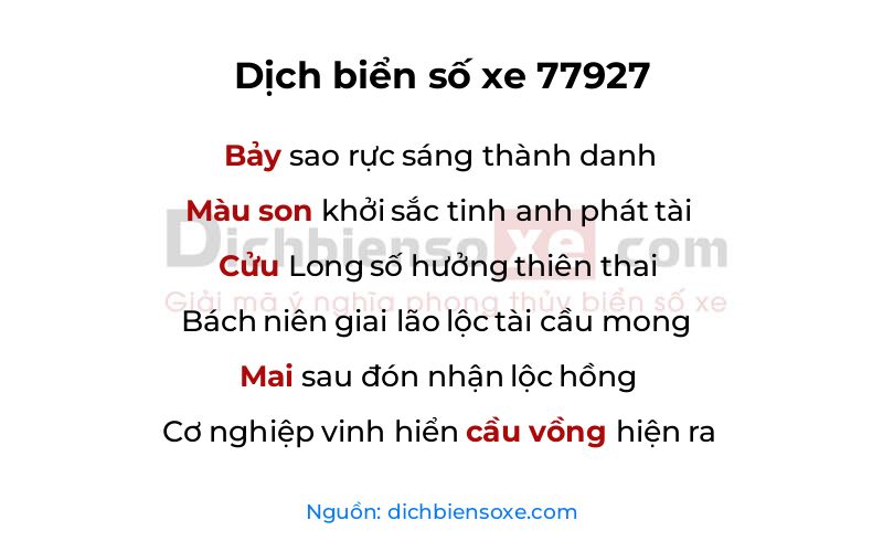 Dịch thơ biển số 77927