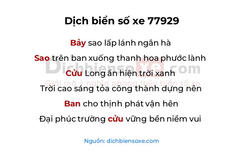 Dịch thơ biển số 77929