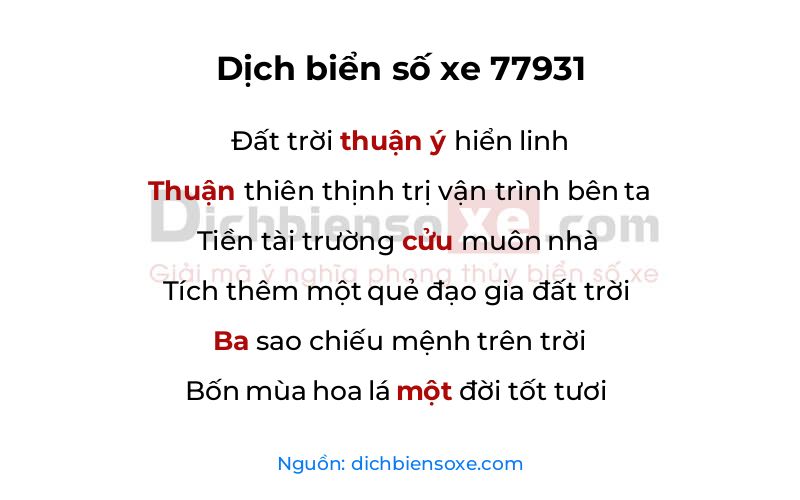 Dịch thơ biển số 77931