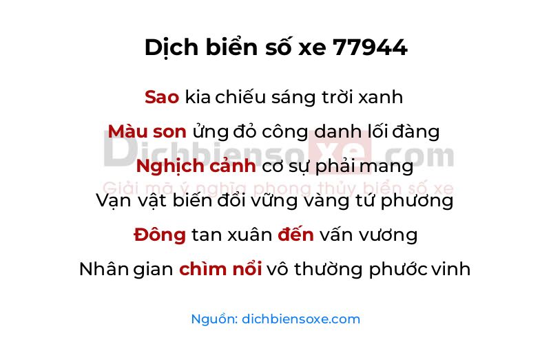 Dịch thơ biển số 77944