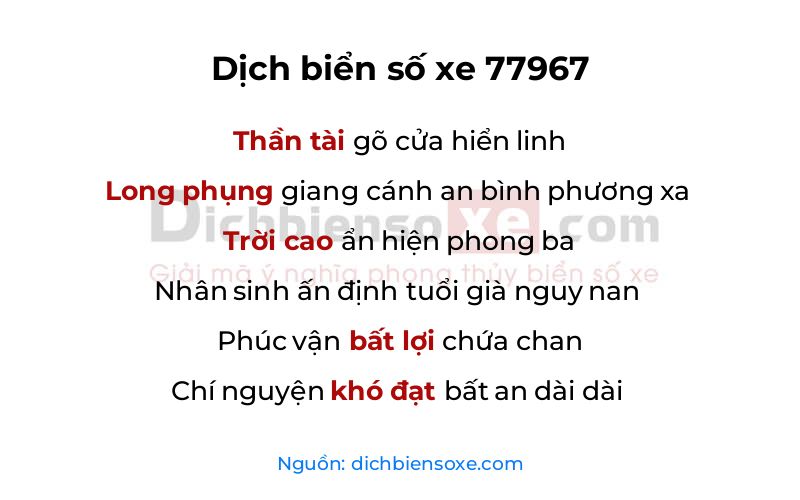 Dịch thơ biển số 77967